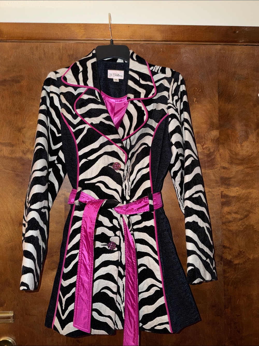 3 Sisters Black and White Zebra Print Jacket with Hot Pink Trim